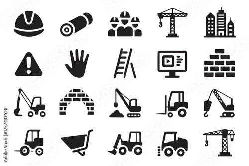 construction site icon collection vector ai eps jpeg png safety gear machinery vehicles and infrastructure