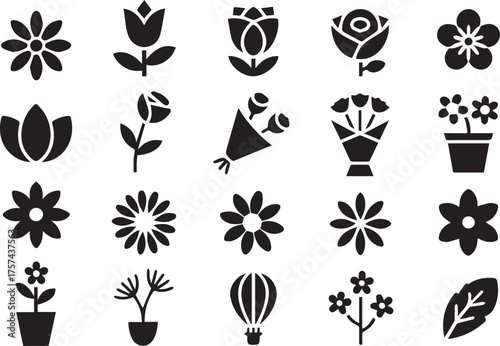 set of floral silhouette icons vector pack for branding logo and print use