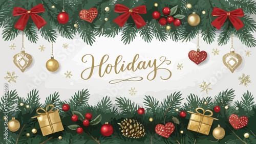 Elaborate Christmas Garland with Gifts and Holiday Text