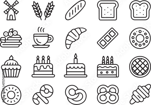 bakery and pastry line icon set vector ai eps jpeg png minimal monochrome bakery icons for menu design