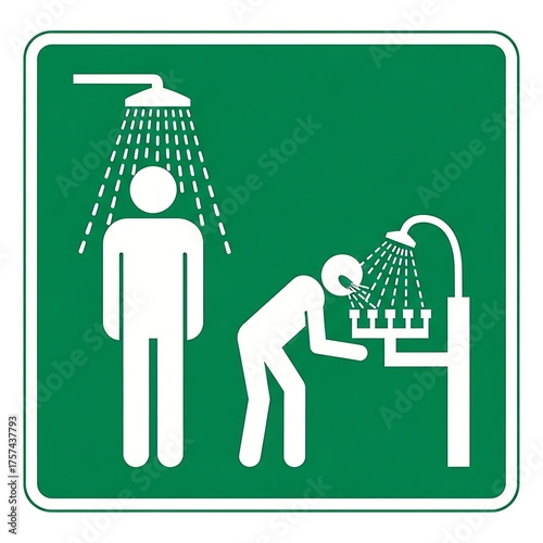 Emergency eyewash station and safety shower sign for workplace safety and first aid guidance