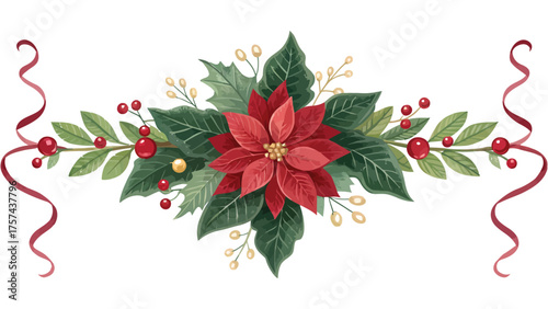 Christmas Poinsettia Floral Arrangement with Ribbons