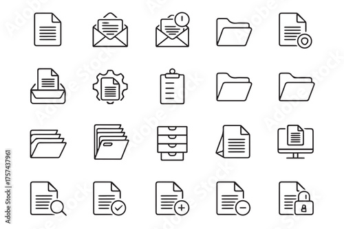 file and folder vector icon pack outline symbols for document management office applications and dashboards