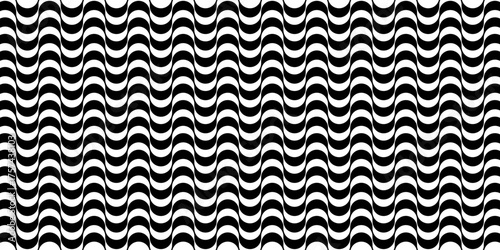 Repeating wave pattern in black and white colors, inspired by famous Copacabana sidewalk. Portuguese pavement texture, Rio de Janeiro boardwalk vector illustration background.