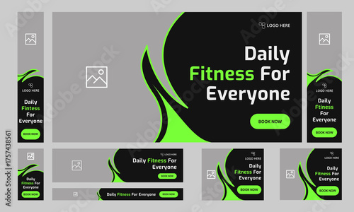 Customizable vector gym fitness social media post banner template set, Sports social media square banner, Workout exercise social media promotion design. Vector eps 10 file format