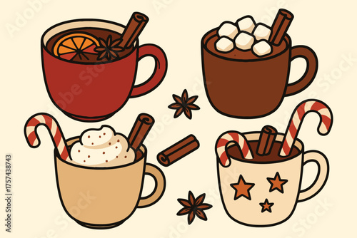Cozy winter drinks collection featuring mulled wine hot chocolate and spiced beverages