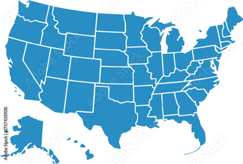 blue vector map of the united states all 50 states simplified editable usa map ai eps jpeg png