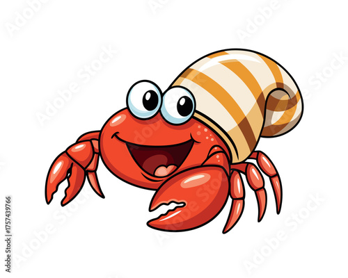 Cartoon vector illustration of a cute red crab with claws and a shell for a seafood or marine animal icon