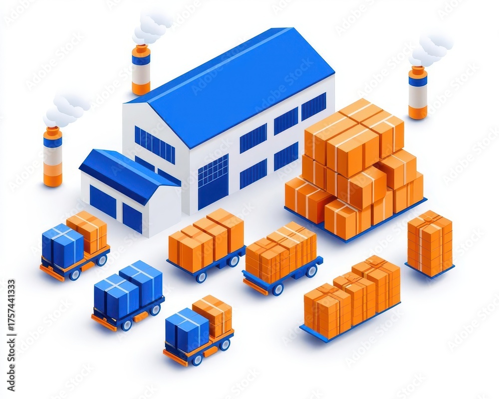 Fototapeta premium Isometric infographic of factories switching logistics providers