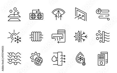 Heating & Air Conditioning line icon collection. Clean thin style vector set for HVAC icons