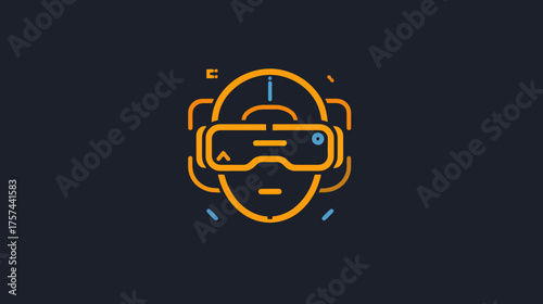 User wearing a virtual reality headset, in orange and blue on dark background