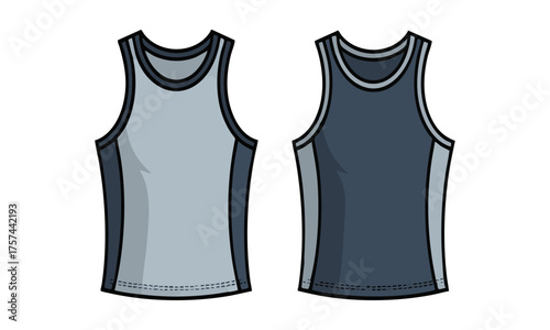 Modern Tank Top Back View Vector illustration Mockup – V-Neck (Navy), easily editable.