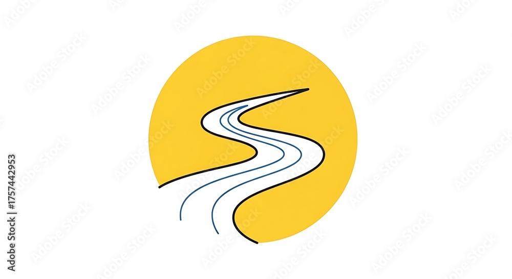 Obraz premium River illustration yellow background stream graphic design water flow nature scenic landscape art
