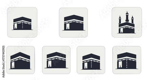 Kaaba icons set with transparent background