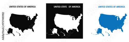 Striking USA Map Collection in Black, White, and Blue for Patriotic Designs and Data Visualizations for Business, Education, and National Pride Projects