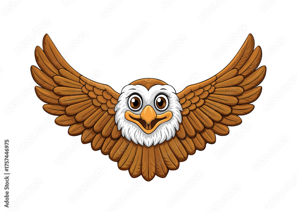 Obraz premium eagle owl illustration on a white background with wise brown eyes and spread wings