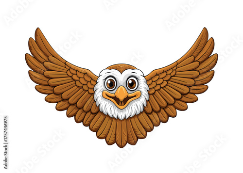  eagle owl illustration on a white background with wise brown eyes and spread wings