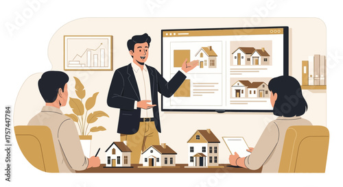 Presentation of real estate options to potential buyers by a property agent