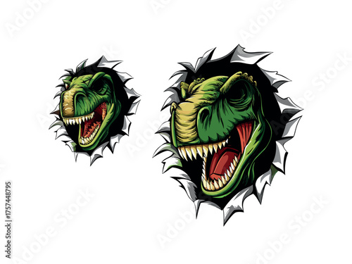 Two Dinosaur Heads Torn Surface Effect Graphic Design
