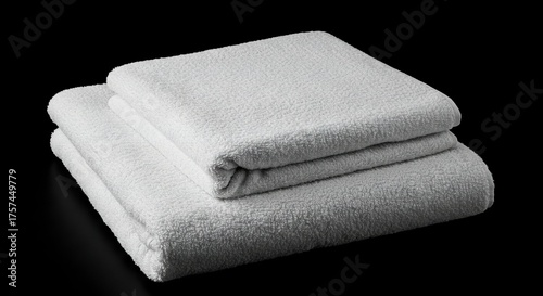 Stacked white terrycloth towels against a black backdrop