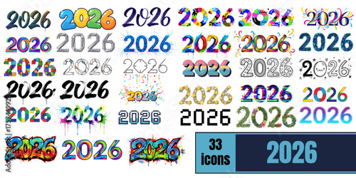 Dynamic Year 2026 Numbers Set Colorful Artistic Expressions Isolated on Transparent Background
