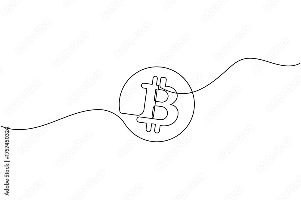 Obraz premium Bitcoin continuous one line drawing minimalist style cryptocurrency symbol illustration