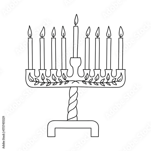 Hanukkah menorah, or hanukkiah. Symbol of the Jewish holiday Hanukkah. Vector illustration in doodle style. Isolated on a white background.