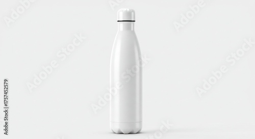 White metal water bottle with a black ring under the cap against a plain white background