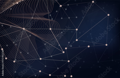 Vector connections of lines and dots.
Technology banner template. Graphic abstract background communication. Minimal array with compounds lines and dots. Digital data visualization.