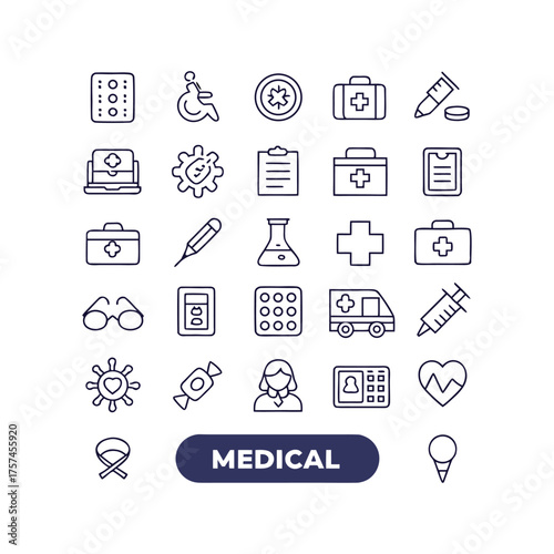 Collection of medical icons hand drawn style for healthcare and science concepts