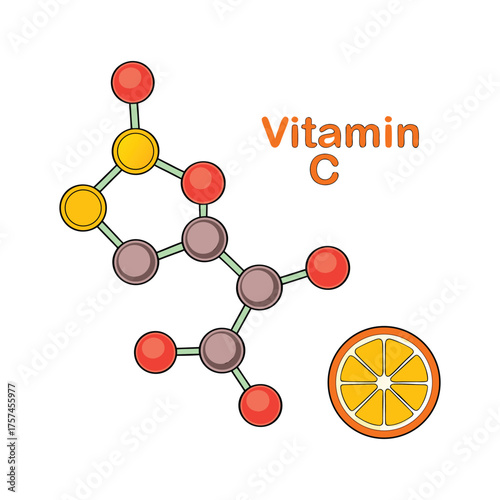 Vitamin c ascorbic acid chemical structure with orange slice icon science