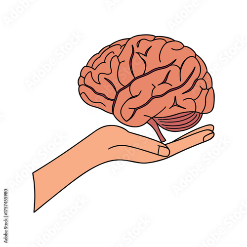 Human hand gently holding a detailed anatomical brain symbolizing knowledge and healthcare concepts