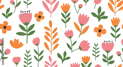 Vibrant folk art floral pattern seamless design delicate botanical illustration for textiles and paper goods vector
