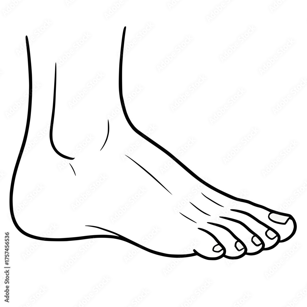 Obraz premium Human Foot Side View Anatomy Illustration in Black and White Line Art