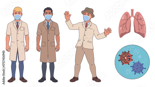 A vector illustration of a diverse set of cartoon business people standing in suits