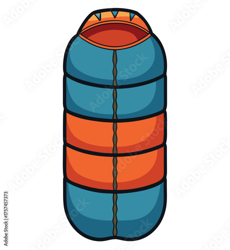 A vibrantly illustrated sleeping bag, perfect for outdoor adventures, camping, backpacking, and travel, providing warmth and comfort during overnight stays in nature, ideal for outdoor enthusiasts