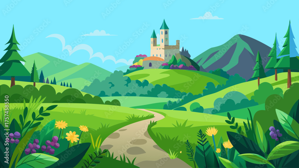 Naklejka premium castle, fortress, palace, citadel, stronghold, tower, keep, mansion, chateau, medieval castle, fairy castle, fantasy castle, travel, journey, trip, voyage, adventure, exploration, expedition, tourism,