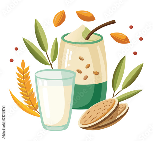 set of fresh drinks with tea coffee and fruit juice