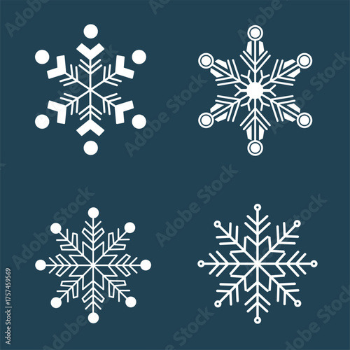 Set of Snowflake Vectors, Minimal and Detailed Ice Crystal Bundle, Editable Winter Design for Holiday Decoration, Backgrounds, and Christmas Illustrations