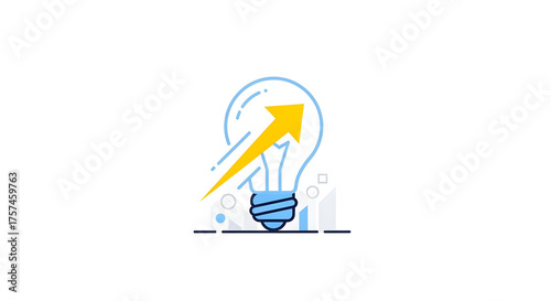Lightbulb illustration with a rising yellow arrow, symbolizing growth and innovation.