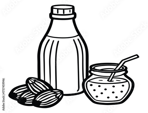 set of dairy products and drinks illustration