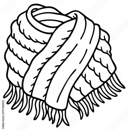 A cozy, hand-knitted winter scarf with a classic fringe detail, perfect for adding warmth and style to any cold-weather outfit, showcasing intricate texture and a timeless design