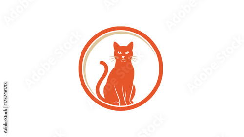 Elegant Sitting Cat Logo in Circle Frame - Simple Pet Design.