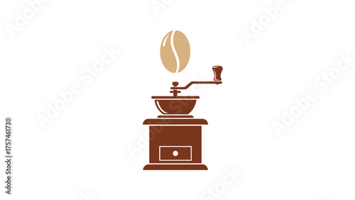 Vintage Manual Coffee Grinder with Bean Icon - Cafe Logo.