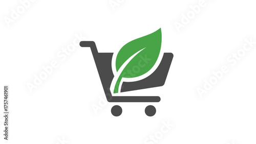 Shopping Cart with Leaf - Green Eco Friendly Retail Logo.