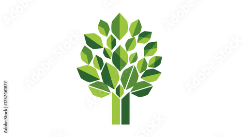 Geometric Green Tree Logo with Polygonal Leaf Design Concept.