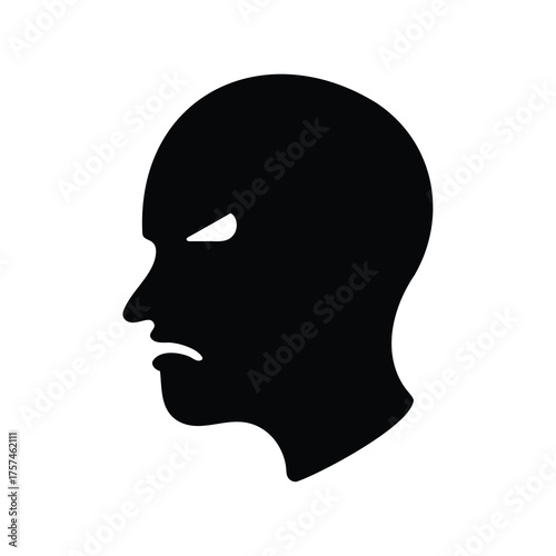 Black silhouette of a male face covered with a balaclava mask, profile view