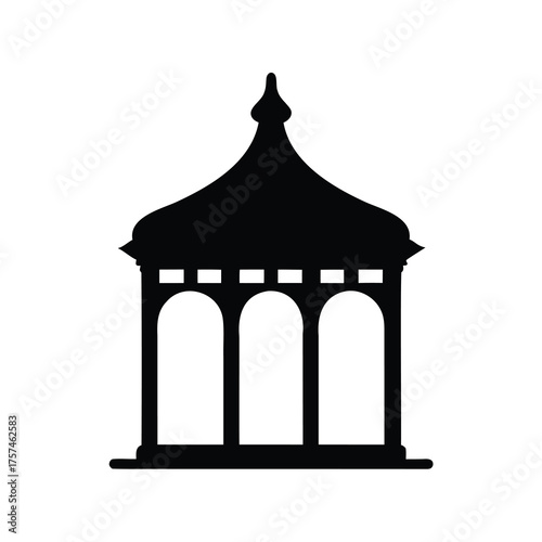 Silhouette of an elegant gazebo with arches and dome on white background