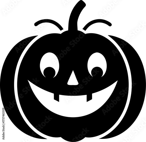  Cute smiling pumpkin face silhouette  vector black , white background 