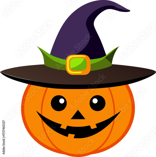 Pumpkin with witch hat white background  